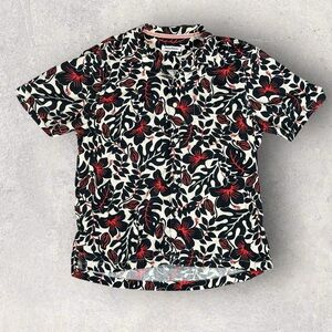 Tommy Bahama Islandzone Silk Hawaiian Shirt Floral Men’s Sz L Black White & Red